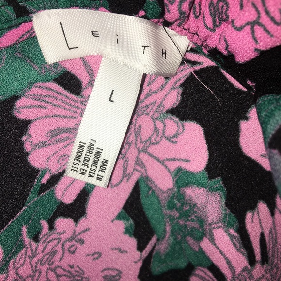 Floral Pink Black Ruffle Cold Shoulder Top Blouse - Picture 6 of 6